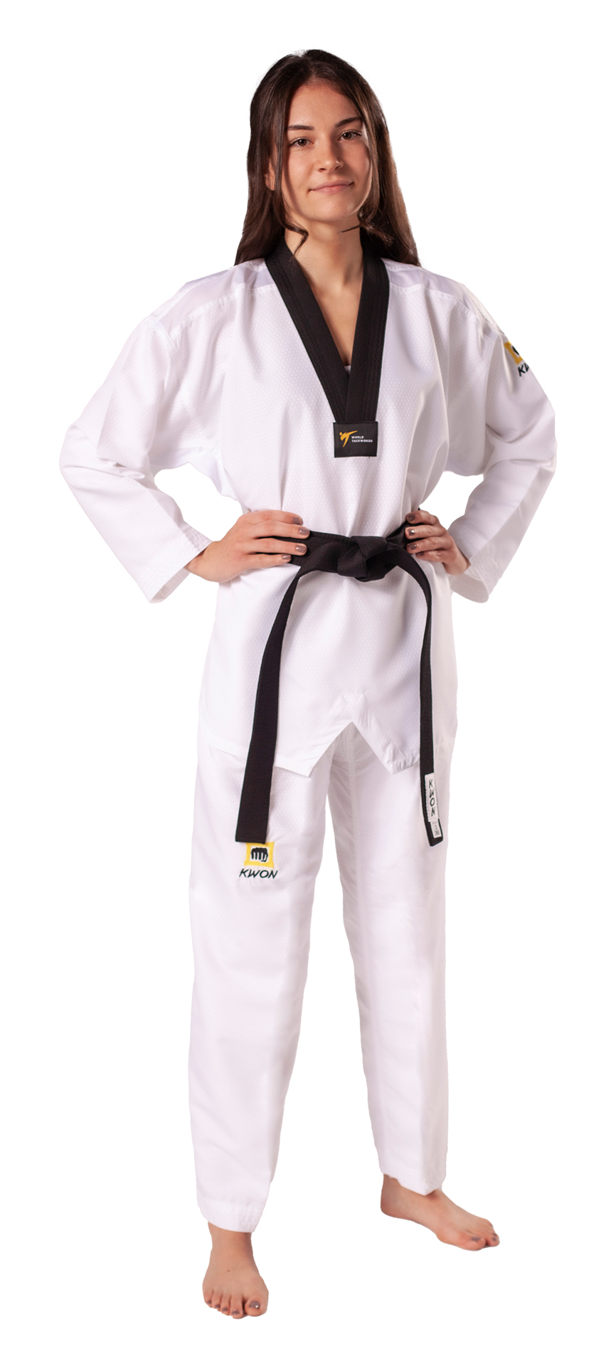 TKD Uniform Fightlite black lapel -  WT recognized