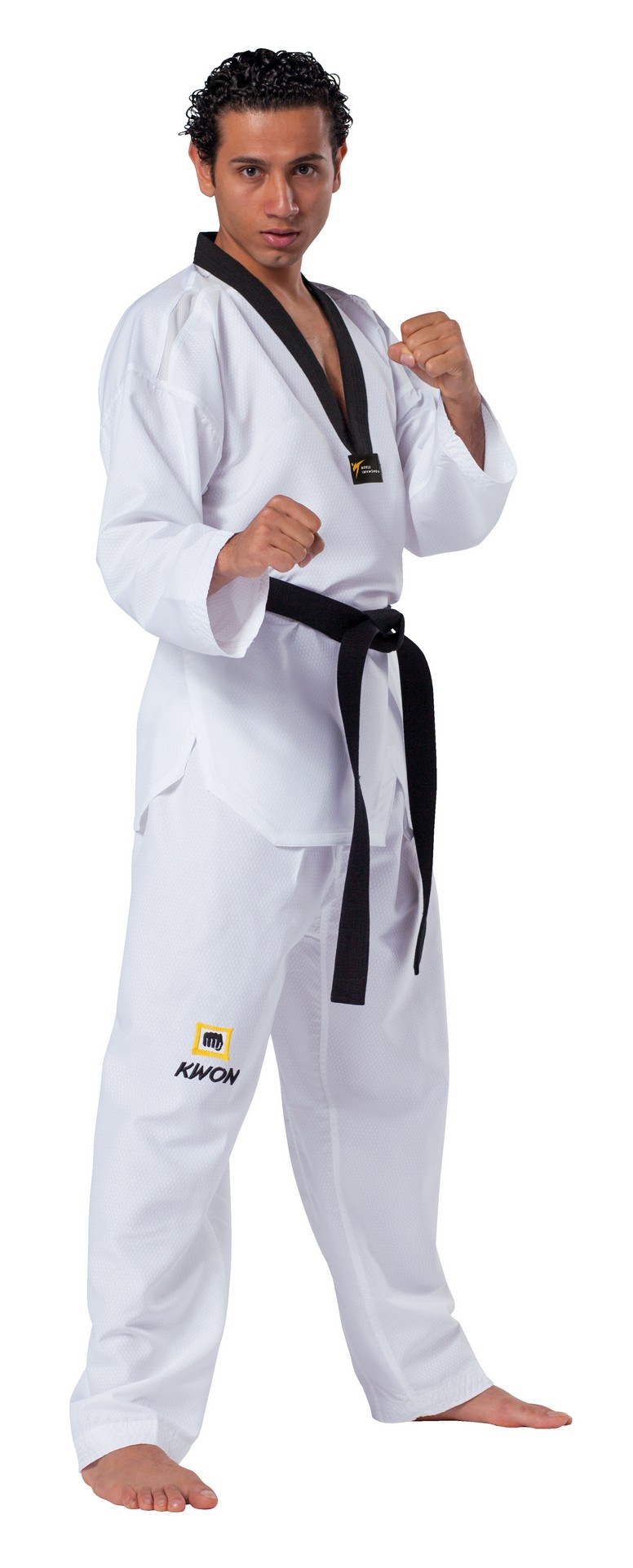 TKD Uniform Fightlite black lapel -  WT recognized